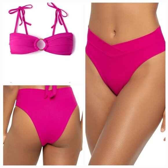 SUMMERFUL Red Bikini Set - Size S Cannes Bandeau Top Bottom High Weist - Picture 1 of 8